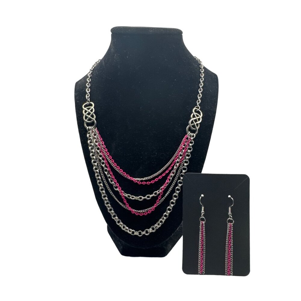 Infinite Color Multistrand Pink Necklace Earring Set
